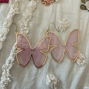 Gold Pink Butterfly Earrings